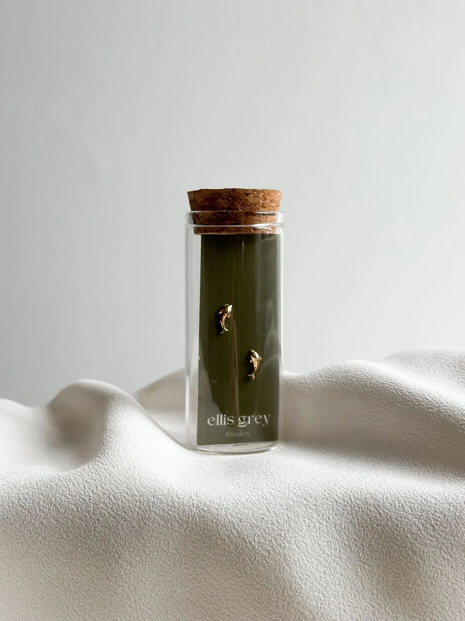 Glass Vial - 18k Gold Dolphin Stud Earrings