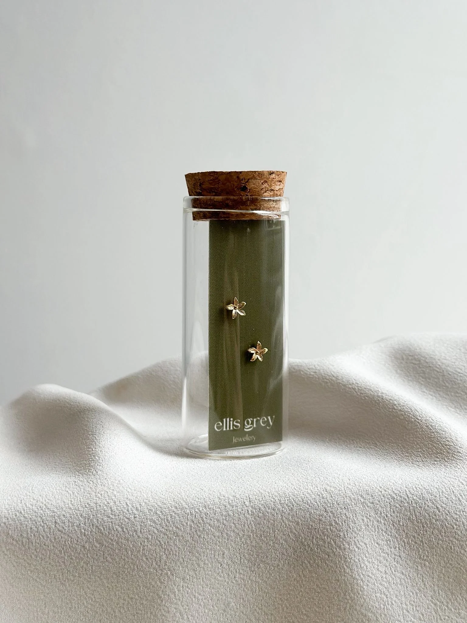 Glass Vial- 18k Gold Flower Stud Earrings