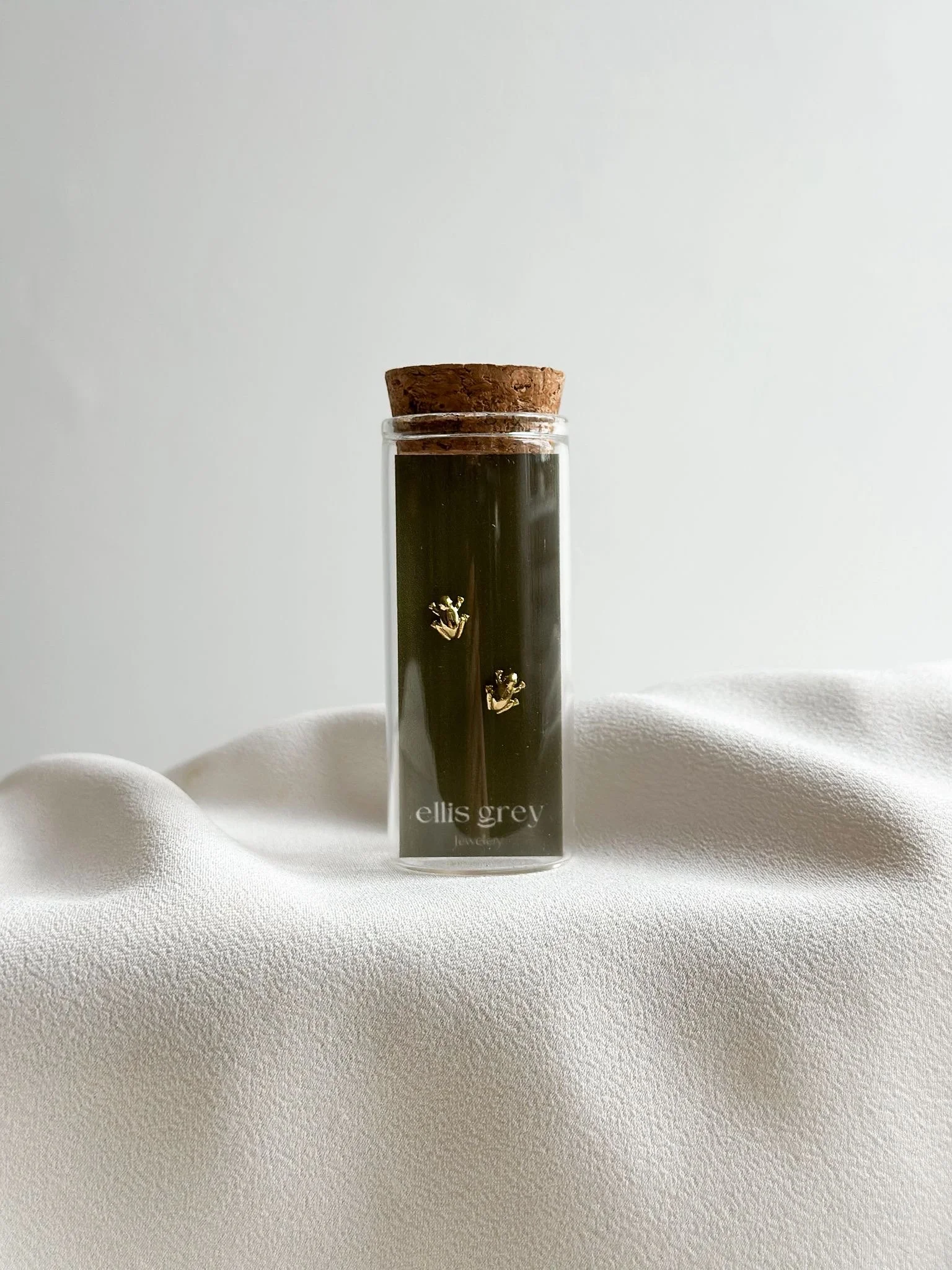 Glass Vial - 18k Gold Frog Stud Earrings