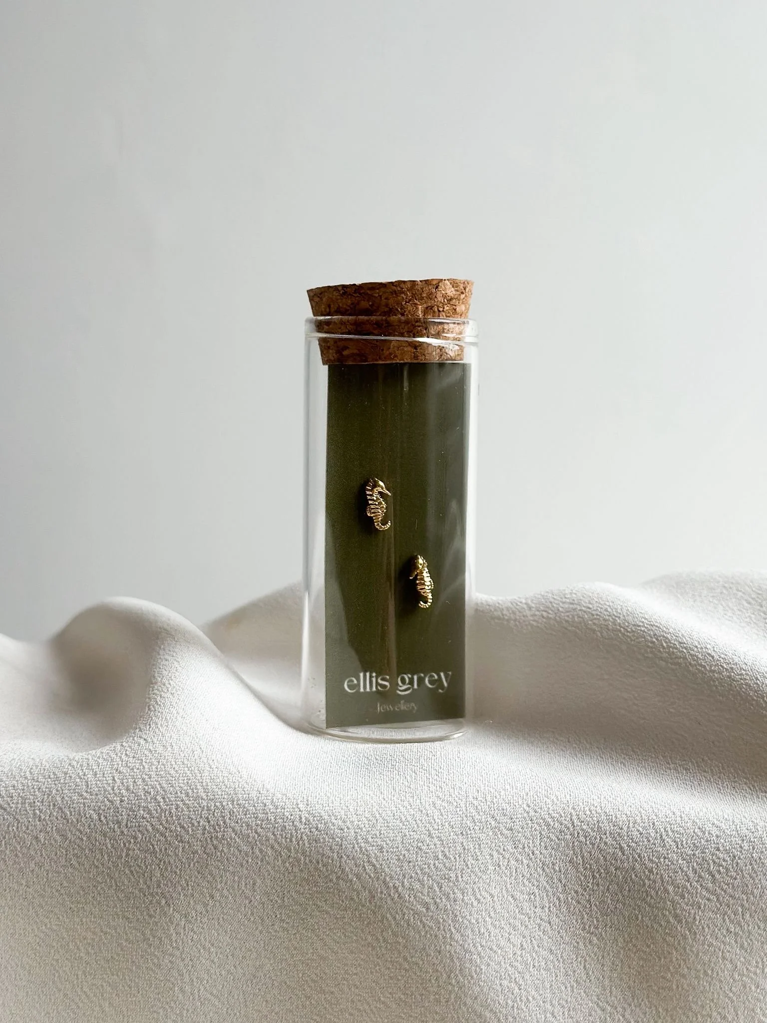 Glass Vial - 18k Gold Seahorse Stud Earrings