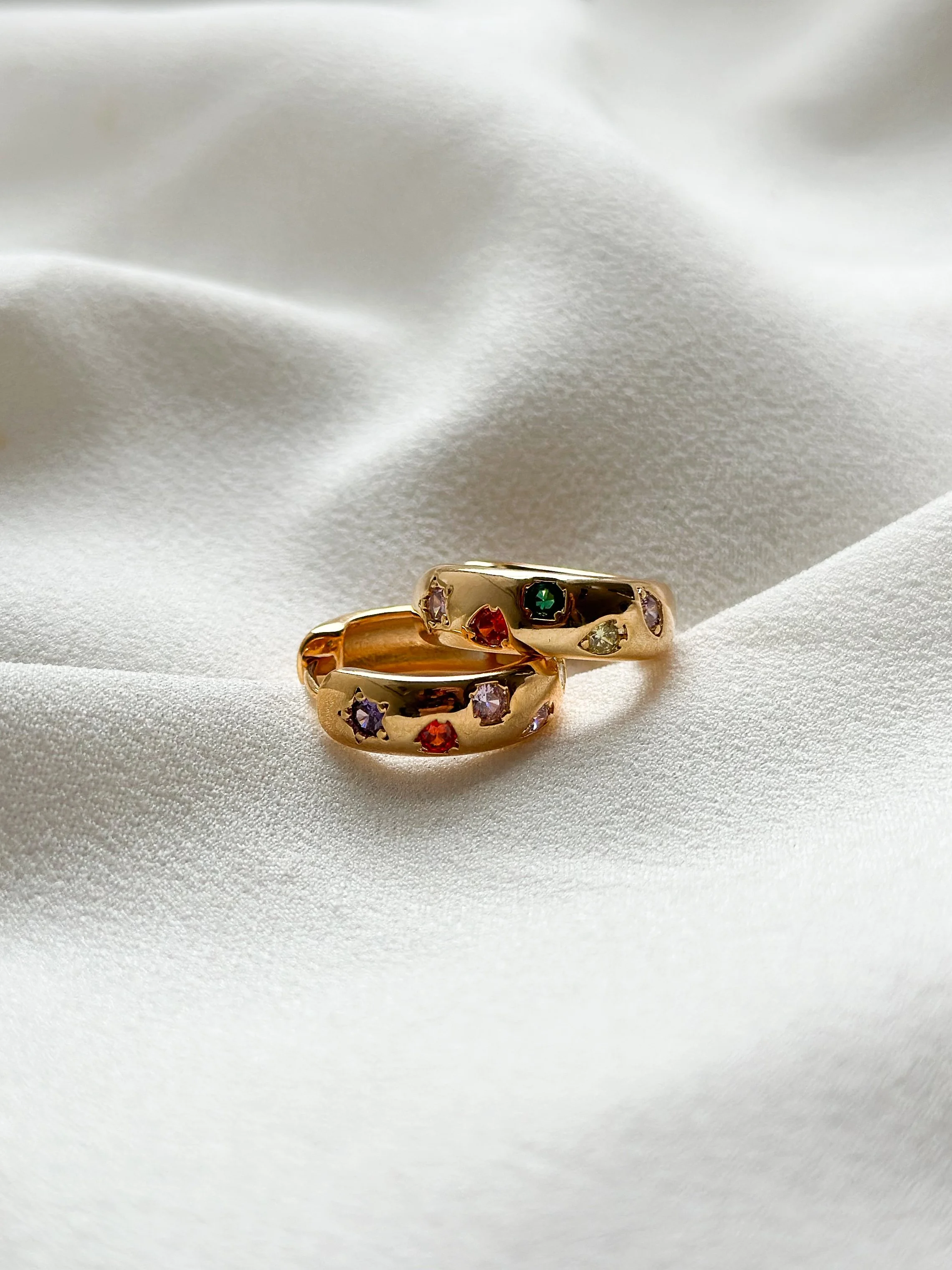 18k Gold Chunky Rainbow Huggie Hoop Earrings