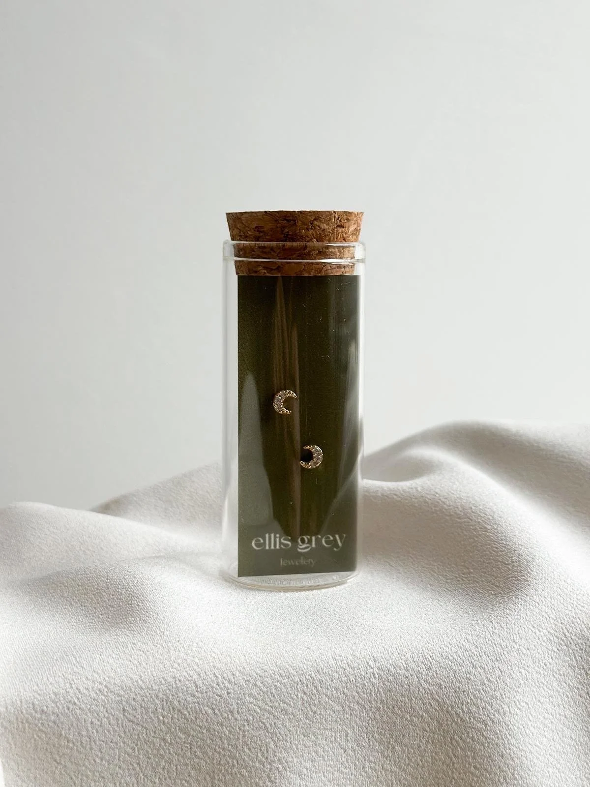 Glass Vial - 18k Gold Half Moon Stud Earrings