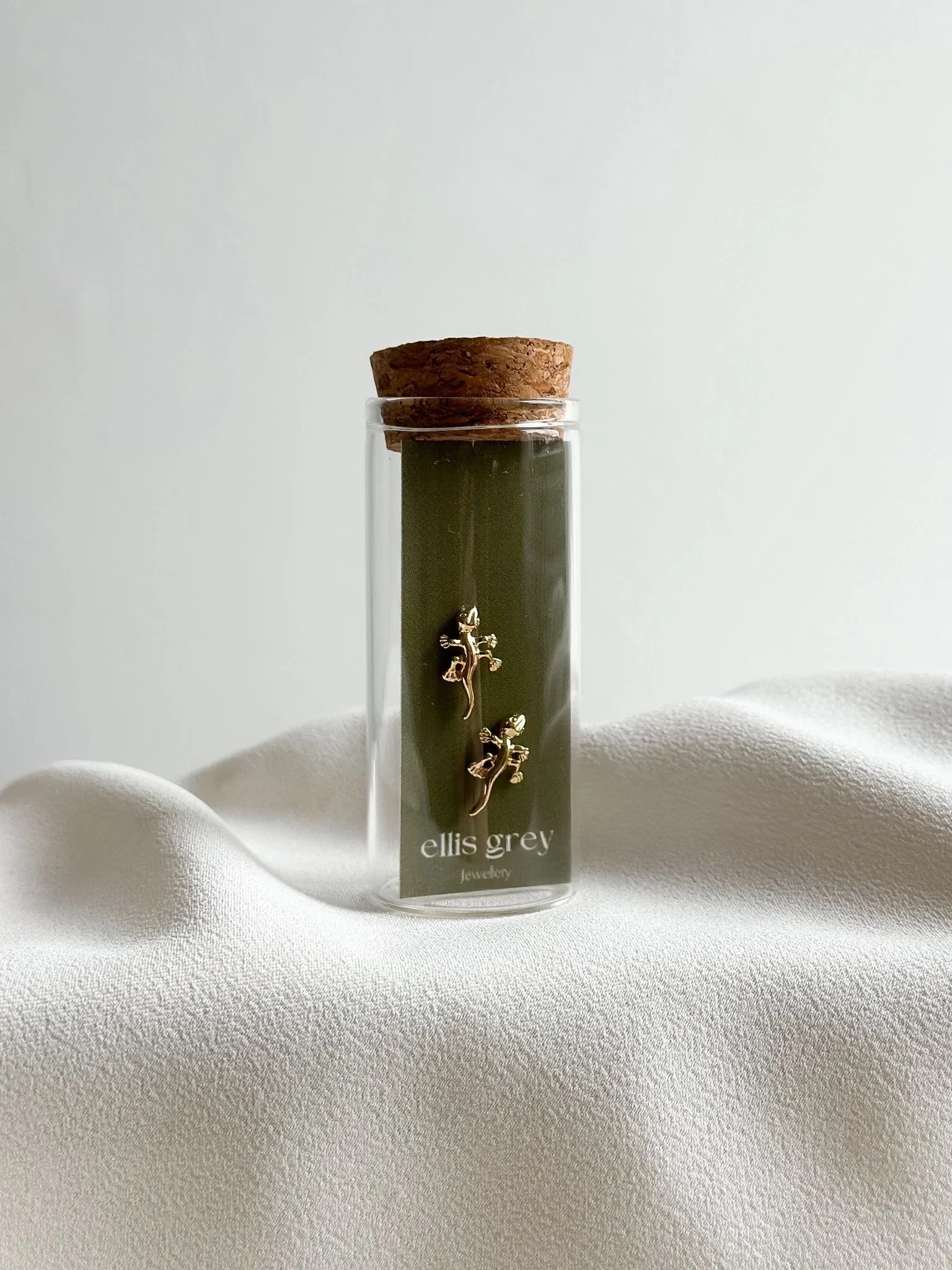 Glass Vial - 18k Gold Gecko Stud Earrings