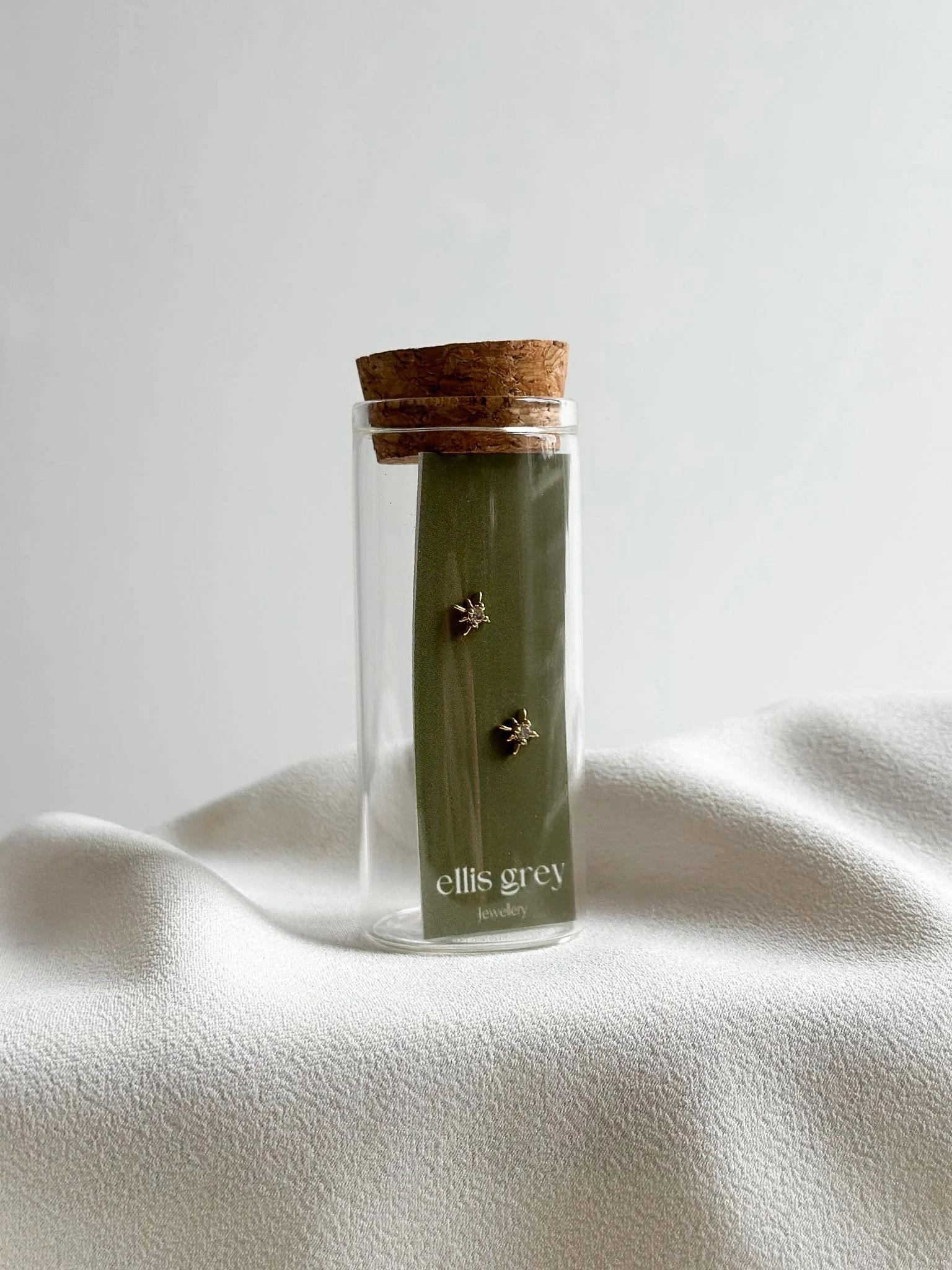 Glass Vial - 18k Gold CZ Star Stud Earrings