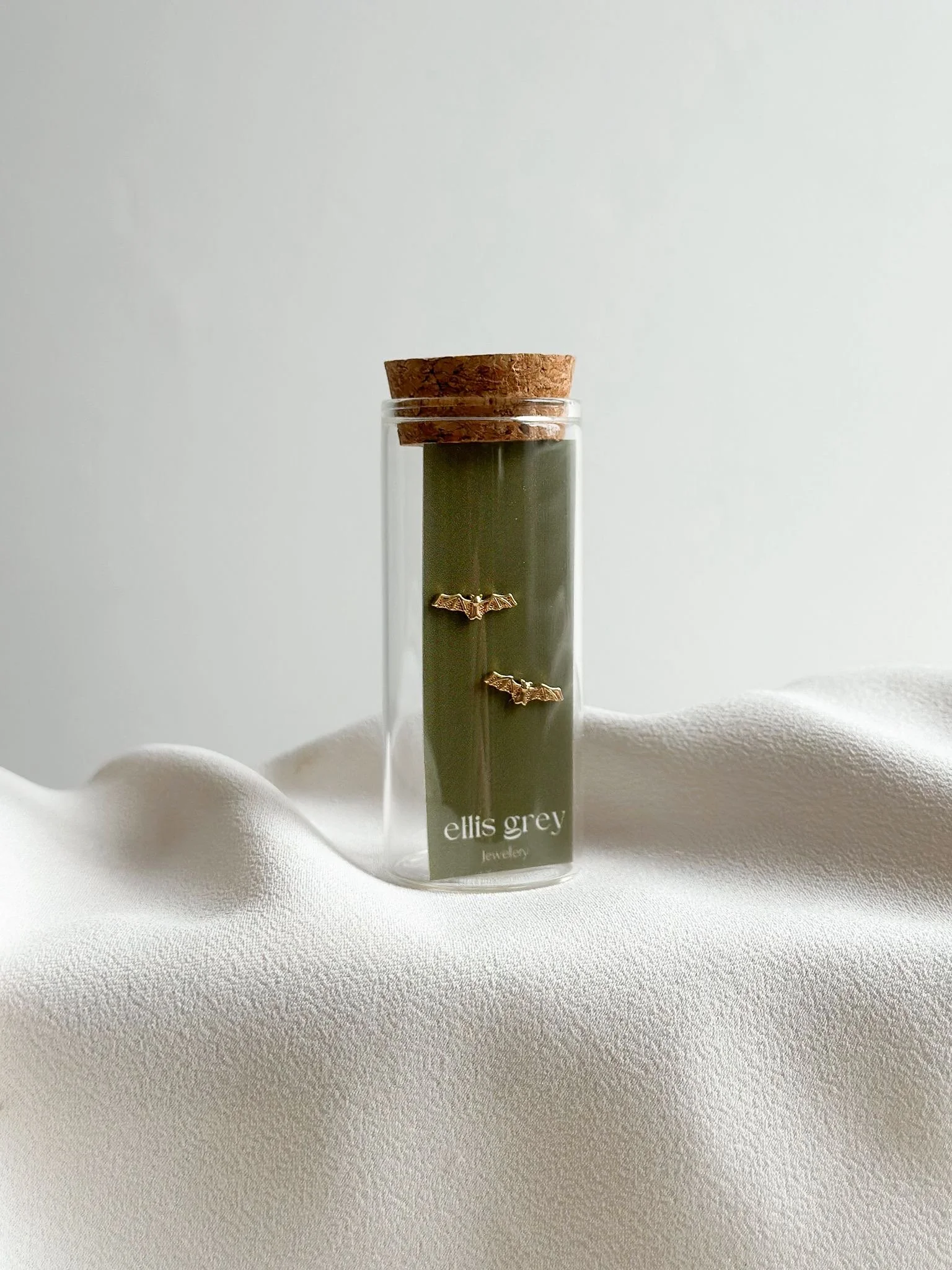 Glass Vial - 18k Gold Bat Stud Earrings
