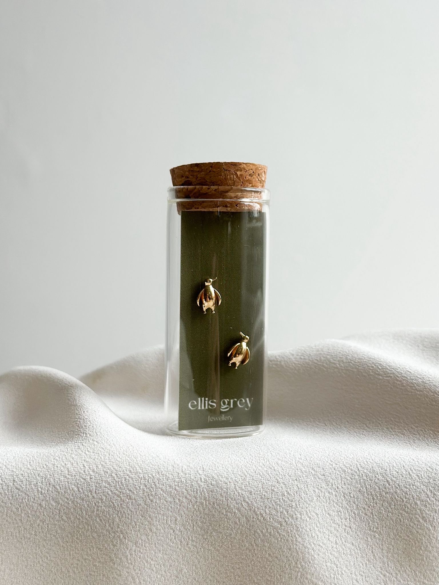 Glass Vial - 18k Gold Penguin Stud Earrings