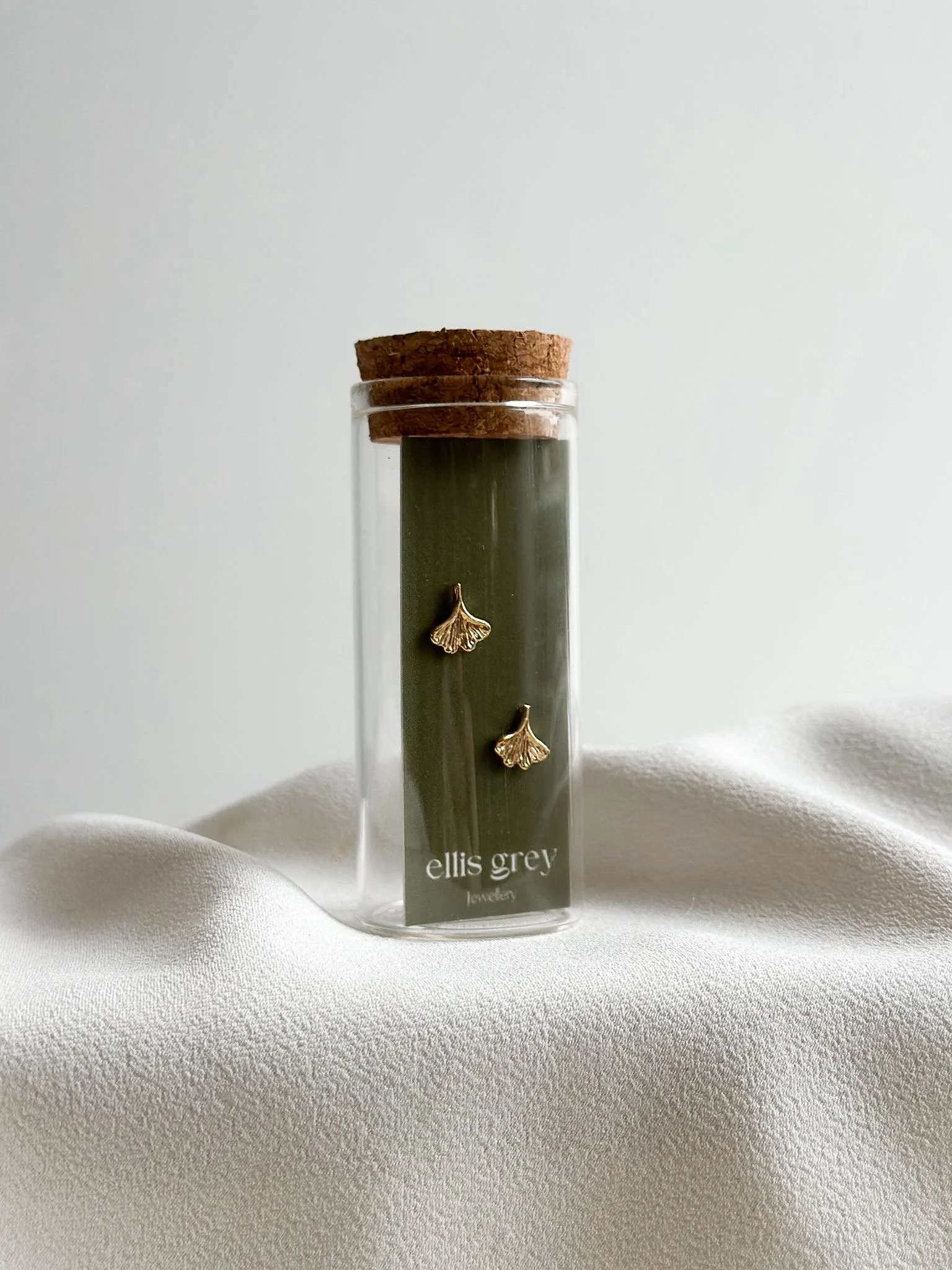 Glass Vial - 18k Gold Ginkgo Leaves Stud Earrings
