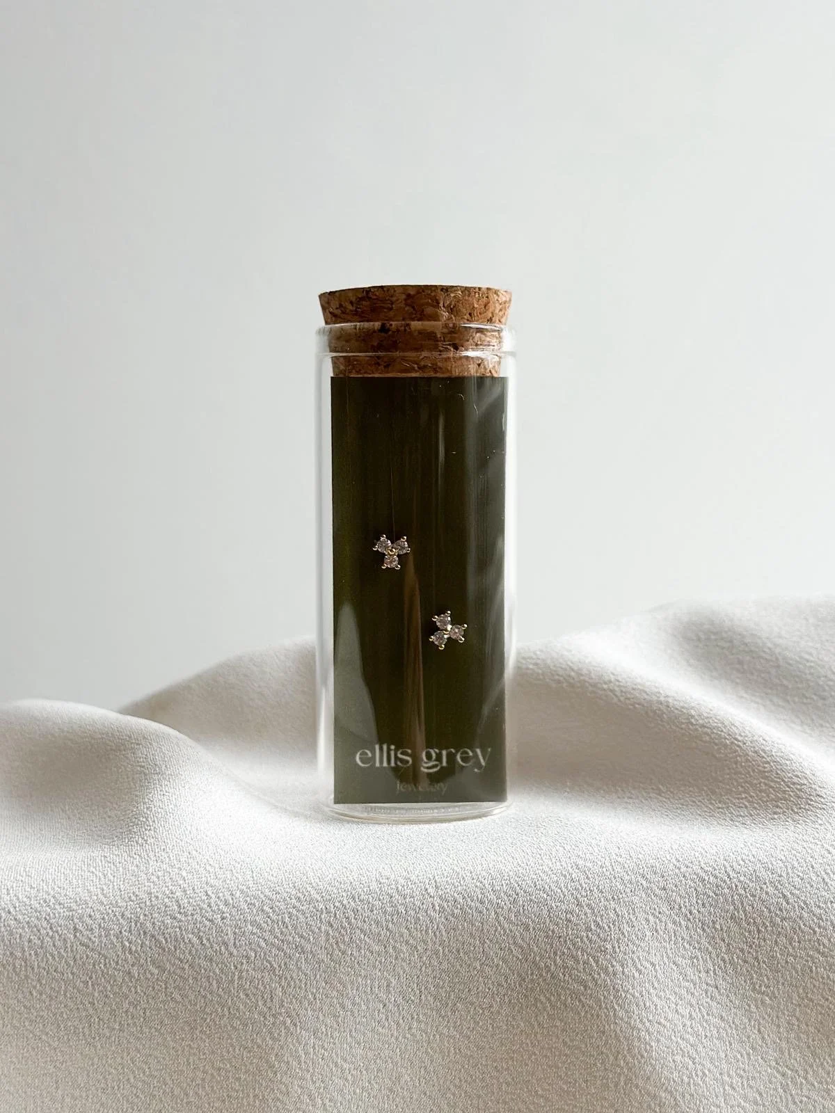 Glass Vial - 18k Gold CZ Triple Stud Earrings