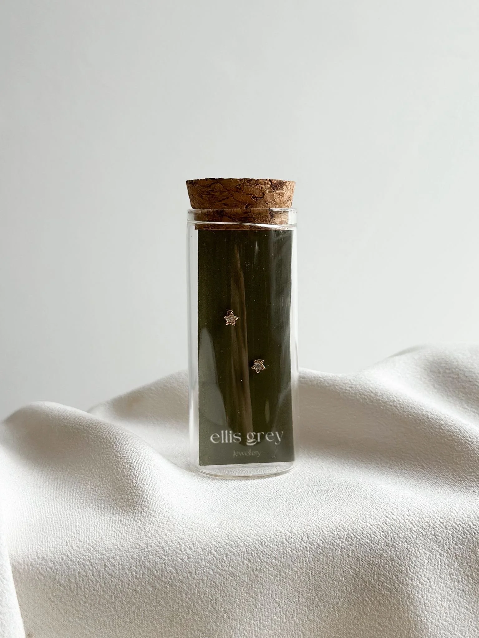 Glass Vial - 18k Gold CZ Dainty Star Stud Earrings