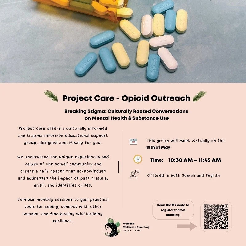 💊 Project Care &ndash; Opioid Outreach 💊
Let&rsquo;s break the silence around addiction, mental health, and stigma in our homes.

Project Care is a monthly virtual, trauma-informed healing circle for Somali women impacted by substance use.

At WWPS