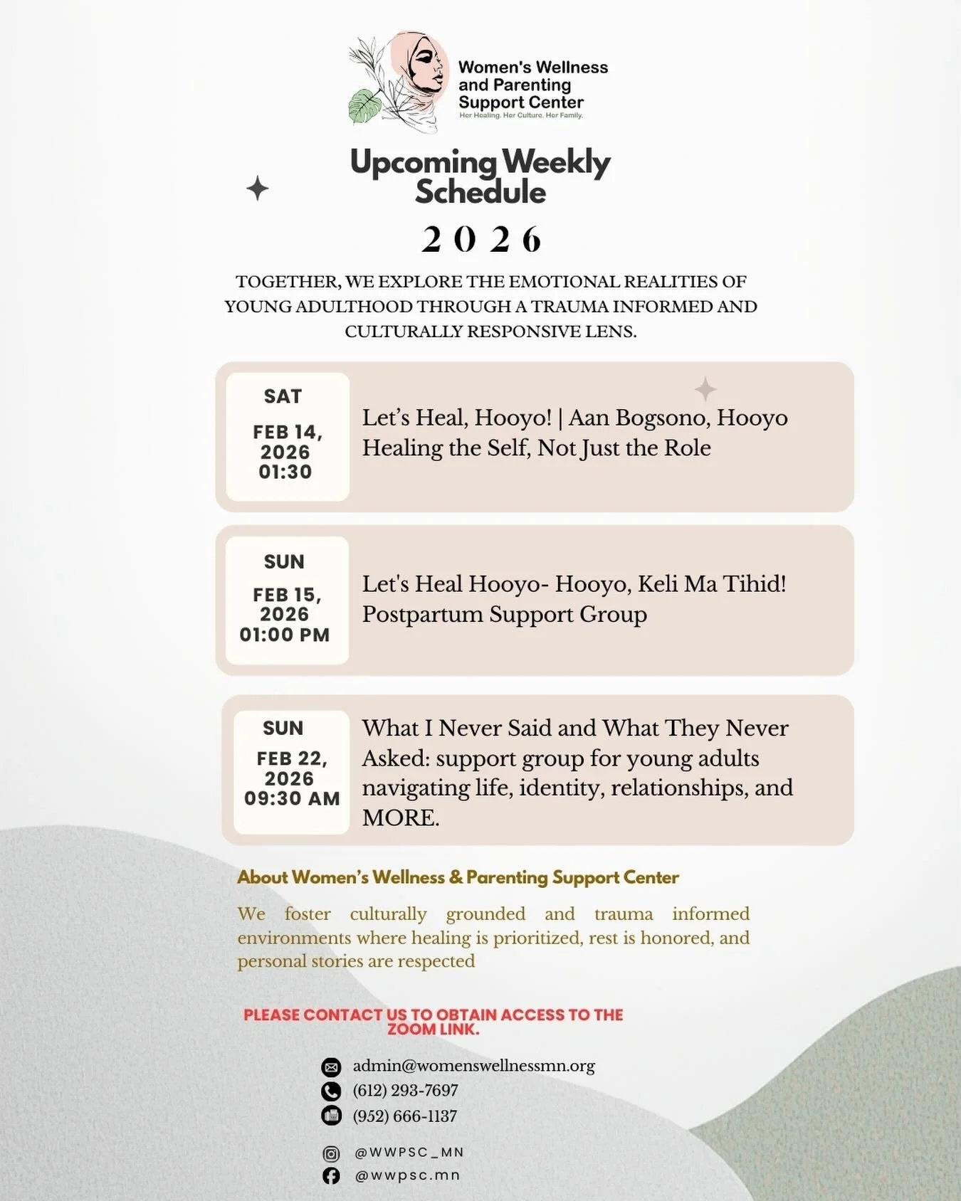 We are opening space for healing, reflection, and connection. 

At Women&rsquo;s Wellness &amp; Parenting Support Center, our support groups are therapist led, culturally grounded, and trauma informed. These spaces are created for women, mothers, and