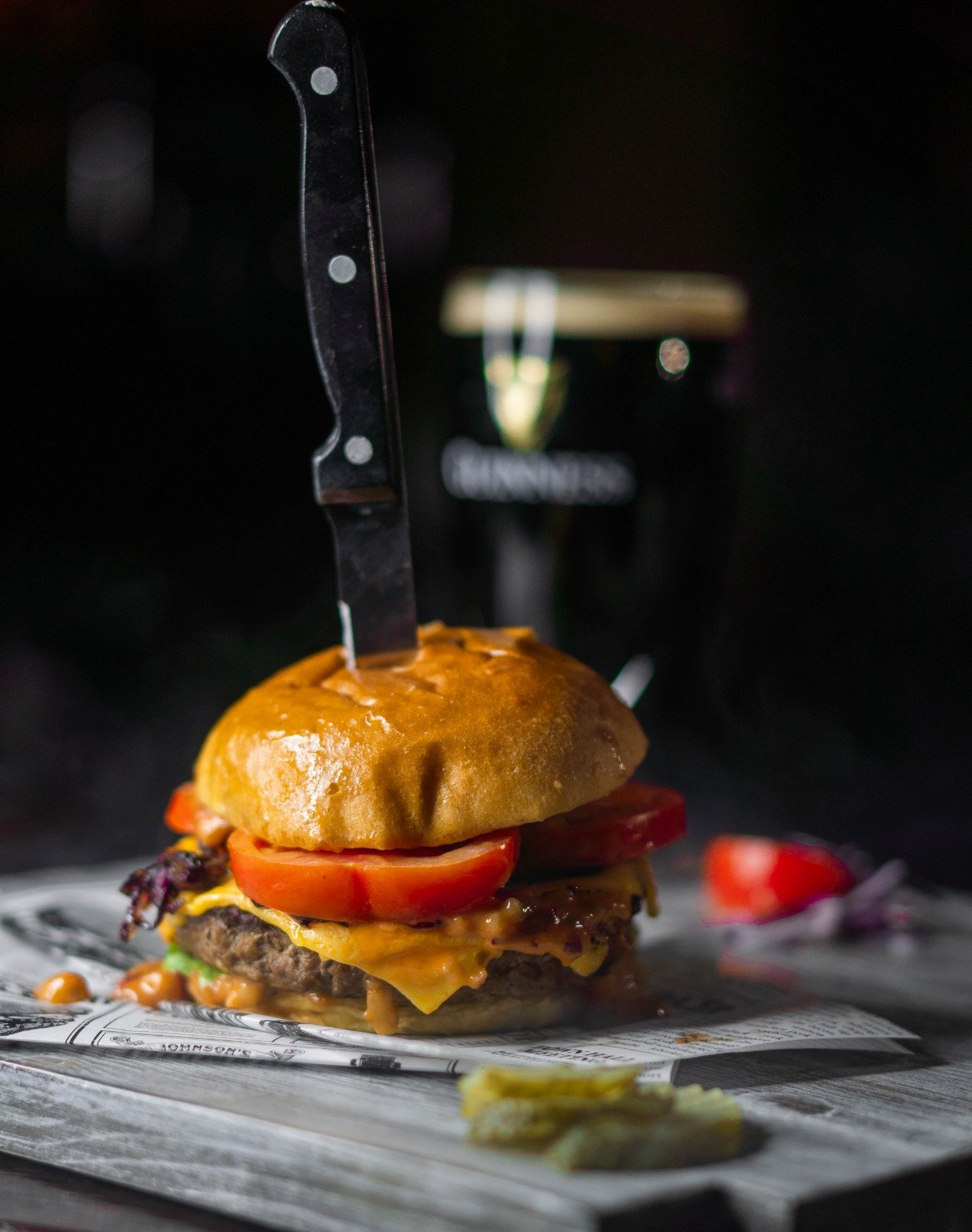 Burger stabbed and Guinness.jpeg