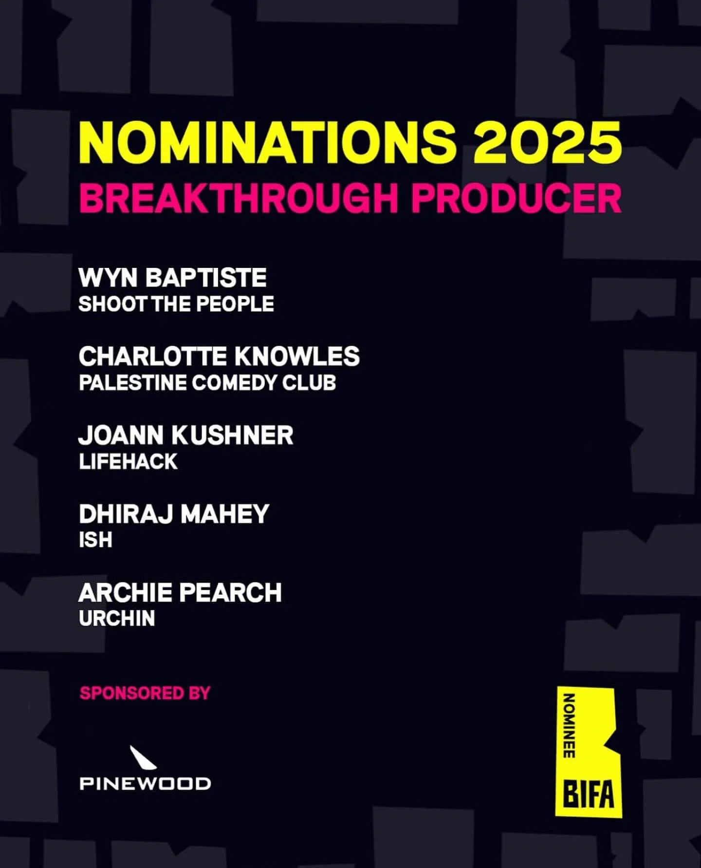 We are going to the @bifa_film awards!

@palestinecomedyclub.film and @lottie_knowles are nominated for #BreakthroughProducer!

This is such a fantastic platform for Palestine Comedy Club and we can&rsquo;t wait to celebrate with all the other nomina