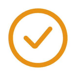 A checkmark inside a brown circle, indicating approval or completion.