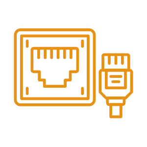 Outline of an Ethernet port and a Ethernet connector.