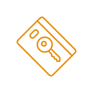 Icon of a access control card with a key indicating its security.