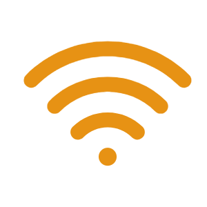 Icon of a Wi-Fi signal with curved lines radiating from a central dot.