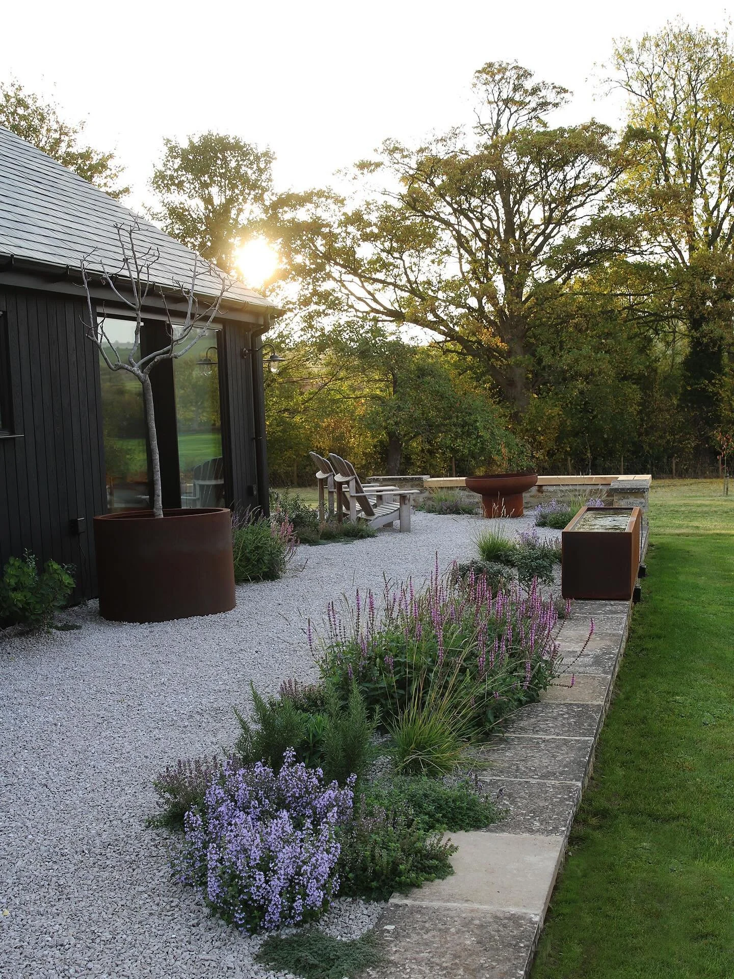 Before &amp; After &ndash; Visiting a project a few months after its completion last week provided an opportunity to take photos as it starts to take on its autumn colours. The naturalistic planting will bleach and the beech hedging will go copper wi