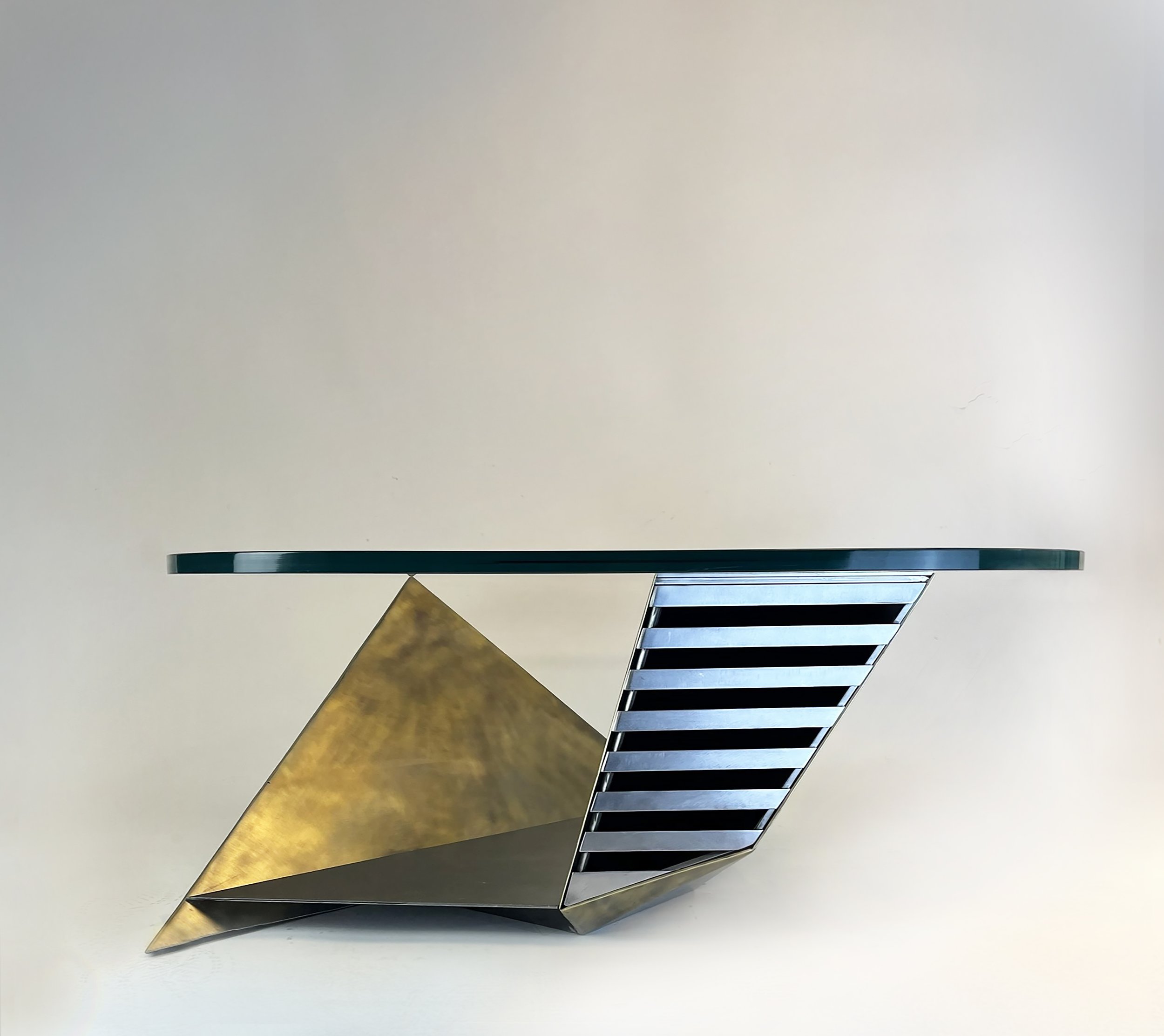 |Brushed Brass Plated Steel, Polished Steel, Brass, 3/4" Glass Top| 36" x 30" x 14"H