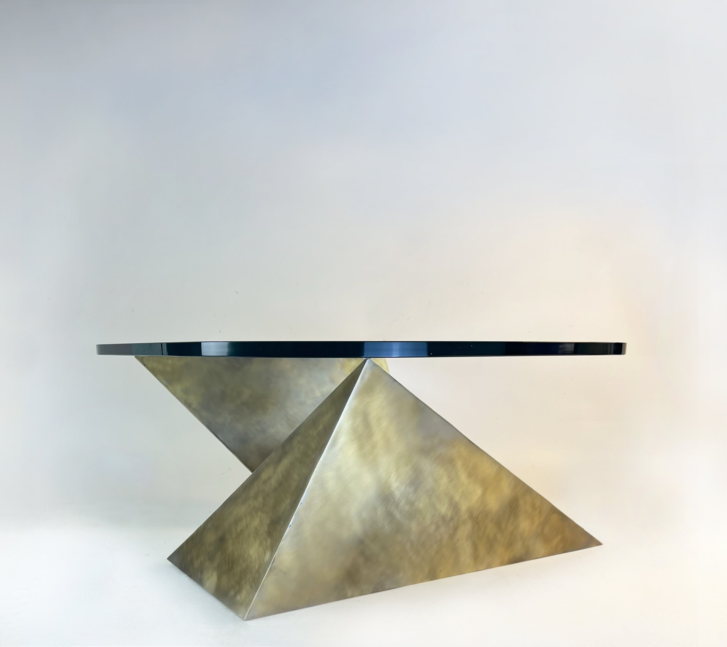 |Brushed Brass Plated Steel, Polished Steel, Brass, 3/4" Glass Top| 36" x 30" x 14"H