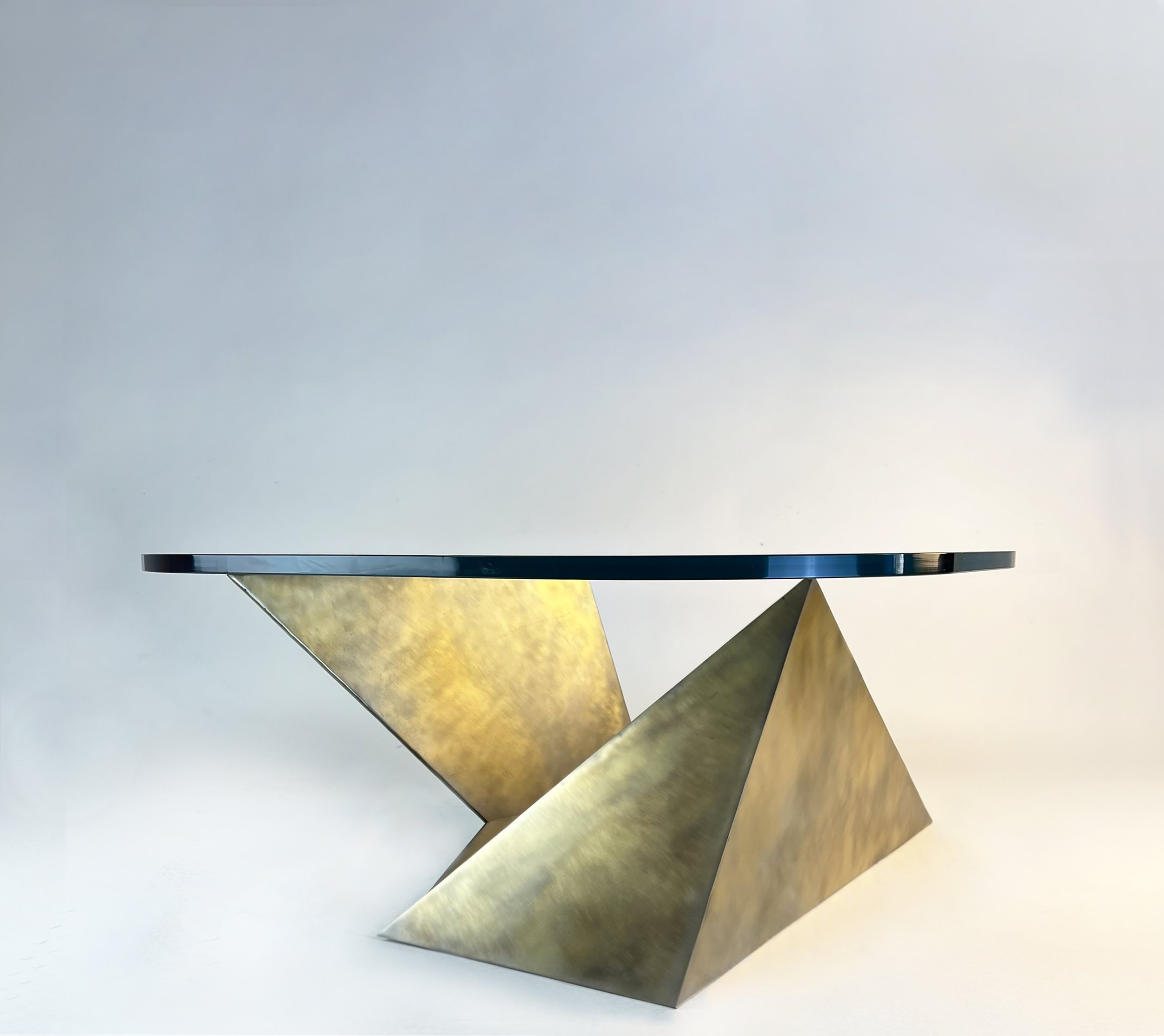 |Brushed Brass Plated Steel, Polished Steel, Brass, 3/4" Glass Top| 36" x 30" x 14"H