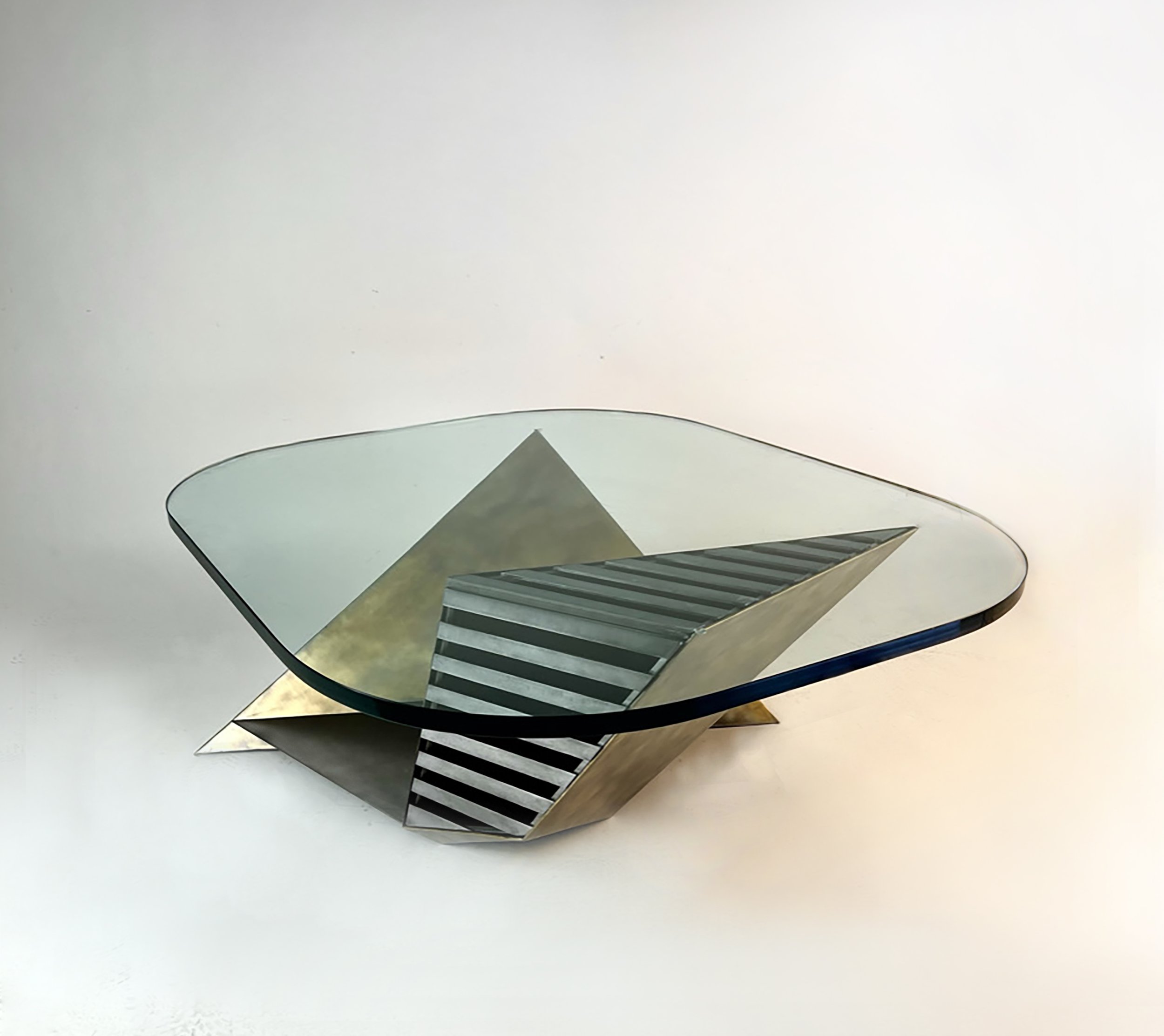 |Brushed Brass Plated Steel, Polished Steel, Brass, 3/4" Glass Top| 36" x 30" x 14"H