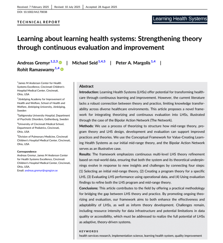Learning about learning health systems: Strengthening theory through continuous evaluation and improvement
