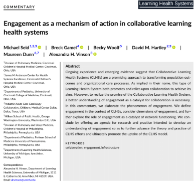 Engagement as a mechanism of action in collaborative learninghealth systems