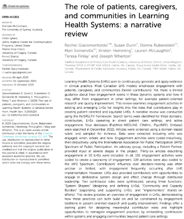 The role of patients, caregivers, and communities in Learning Health Systems: a narrative review