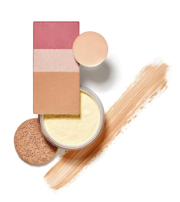 makeup products on a white background