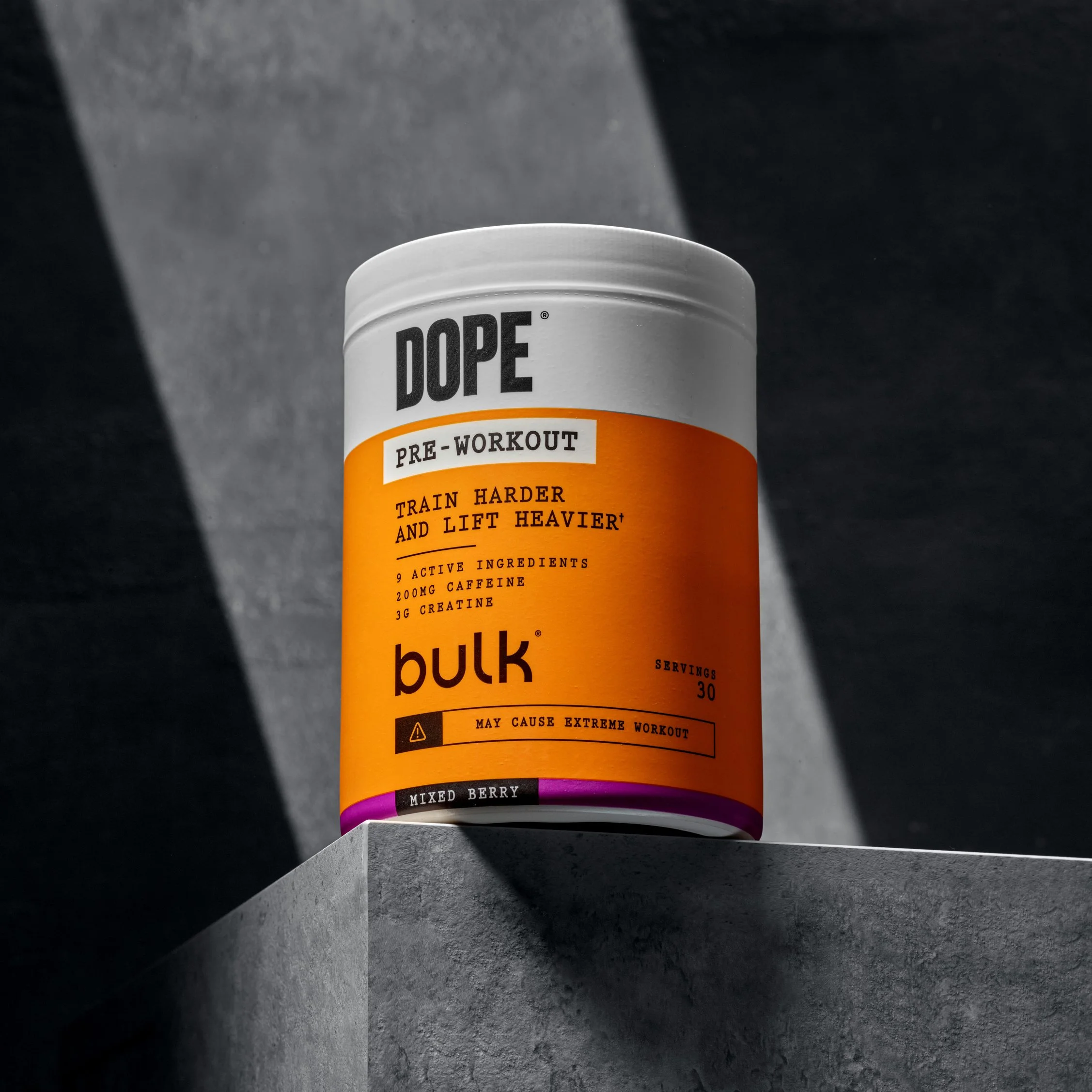 Concrete plinth with Bulk Dope formula on top with shaft of studio light