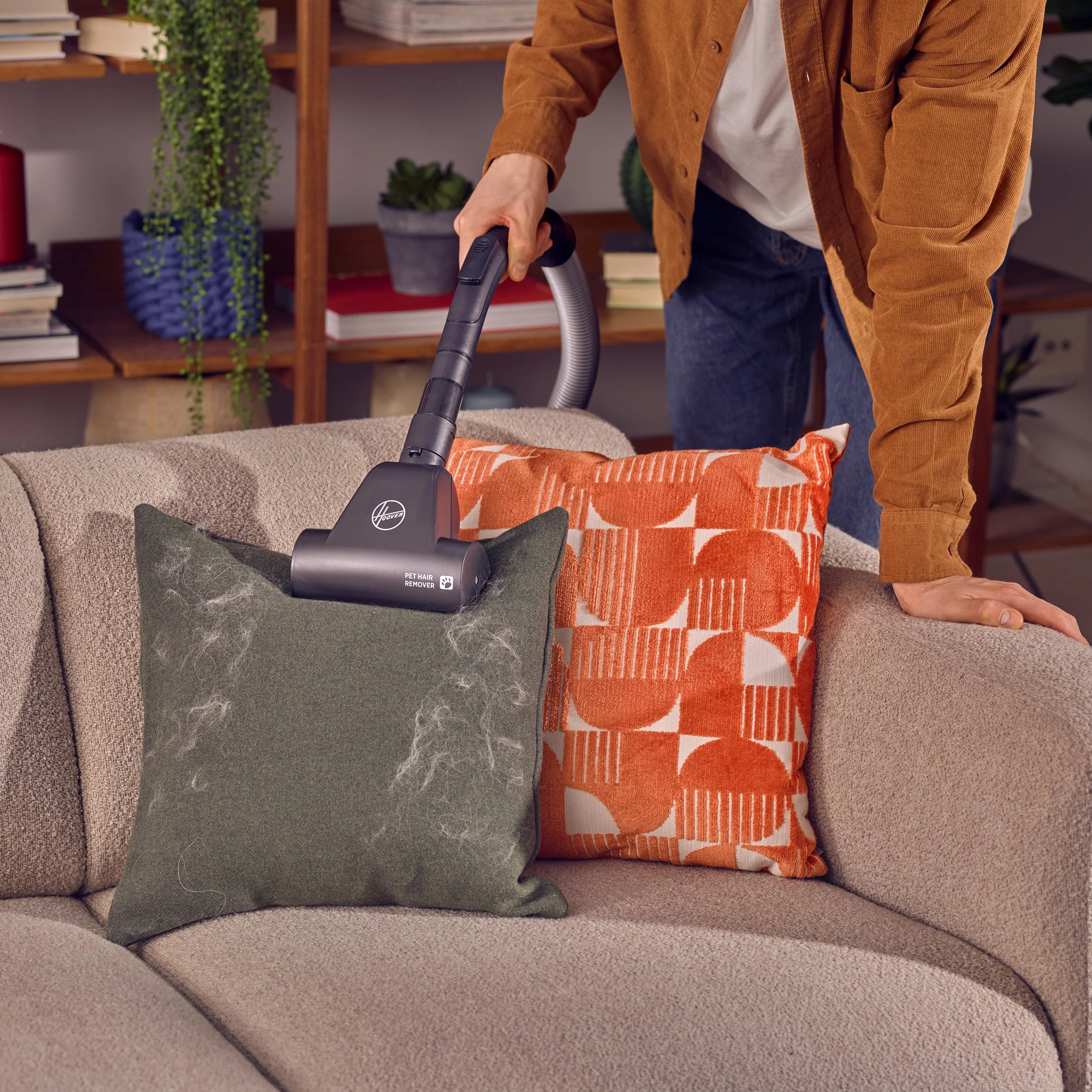 location advertising product photograhy with model using hooves in living room 