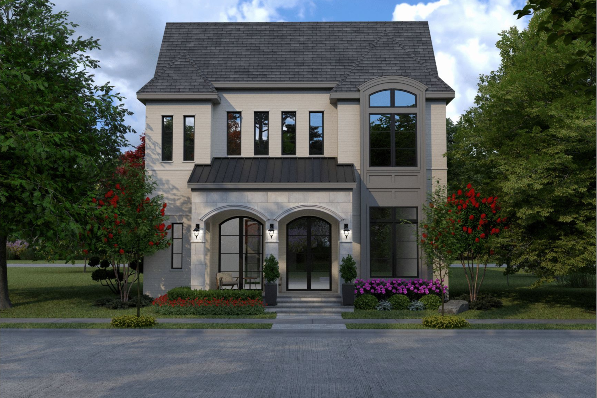 Architectural rendering of a luxury custom home in Carillon Parc, Southlake, TX, by WillowTree Custom Homes.