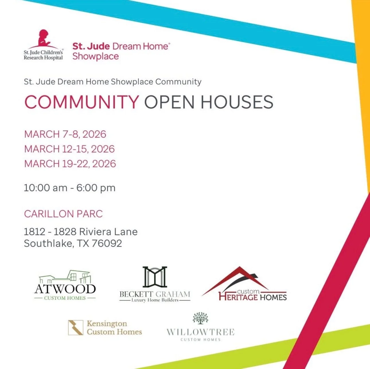 St. Jude Dream Home Showplace Community Open Houses. Southlake, Texas at Carillon Parc.