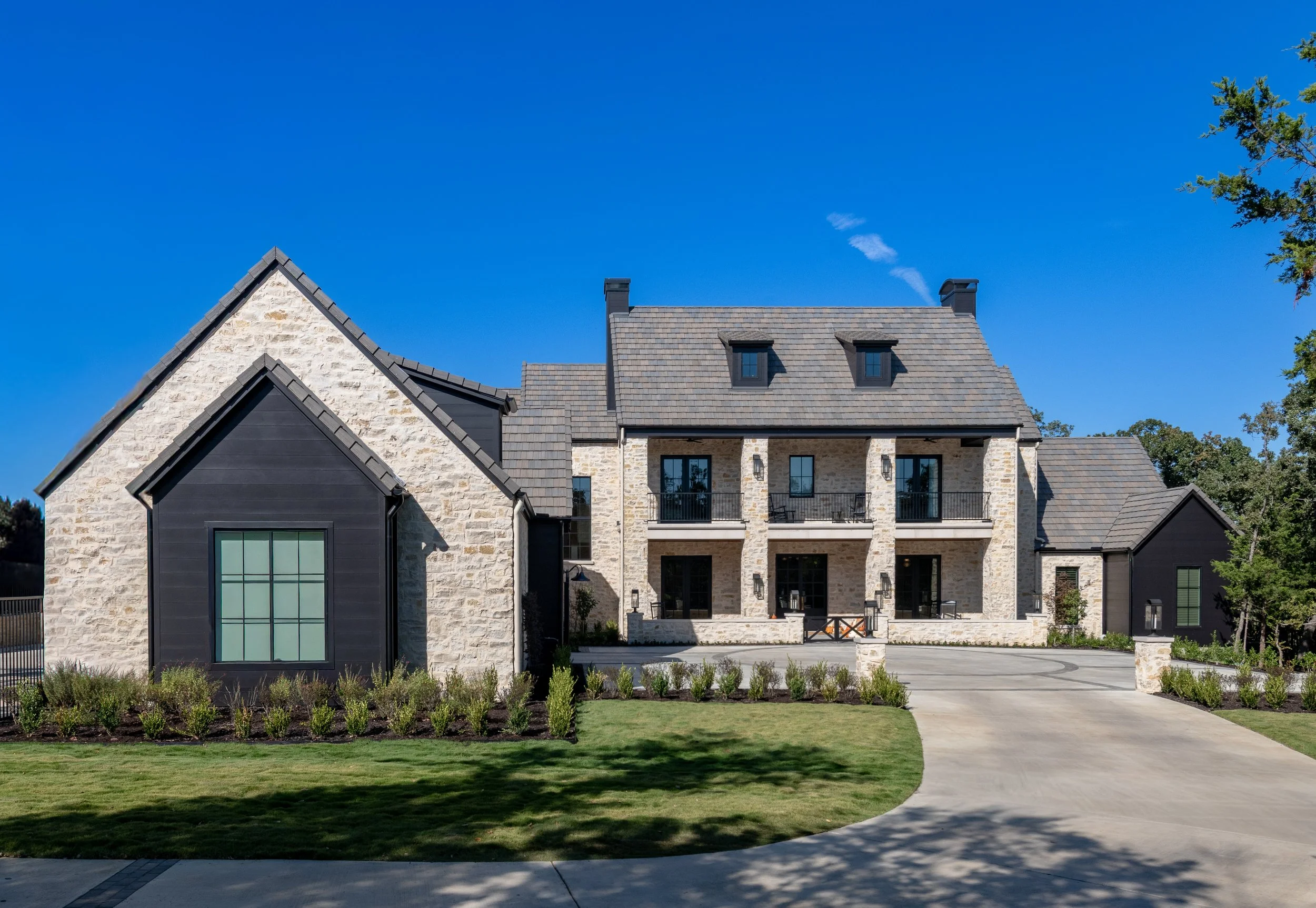 Architectural front elevation of Southlake custom home at 3304 Hidden Trail.