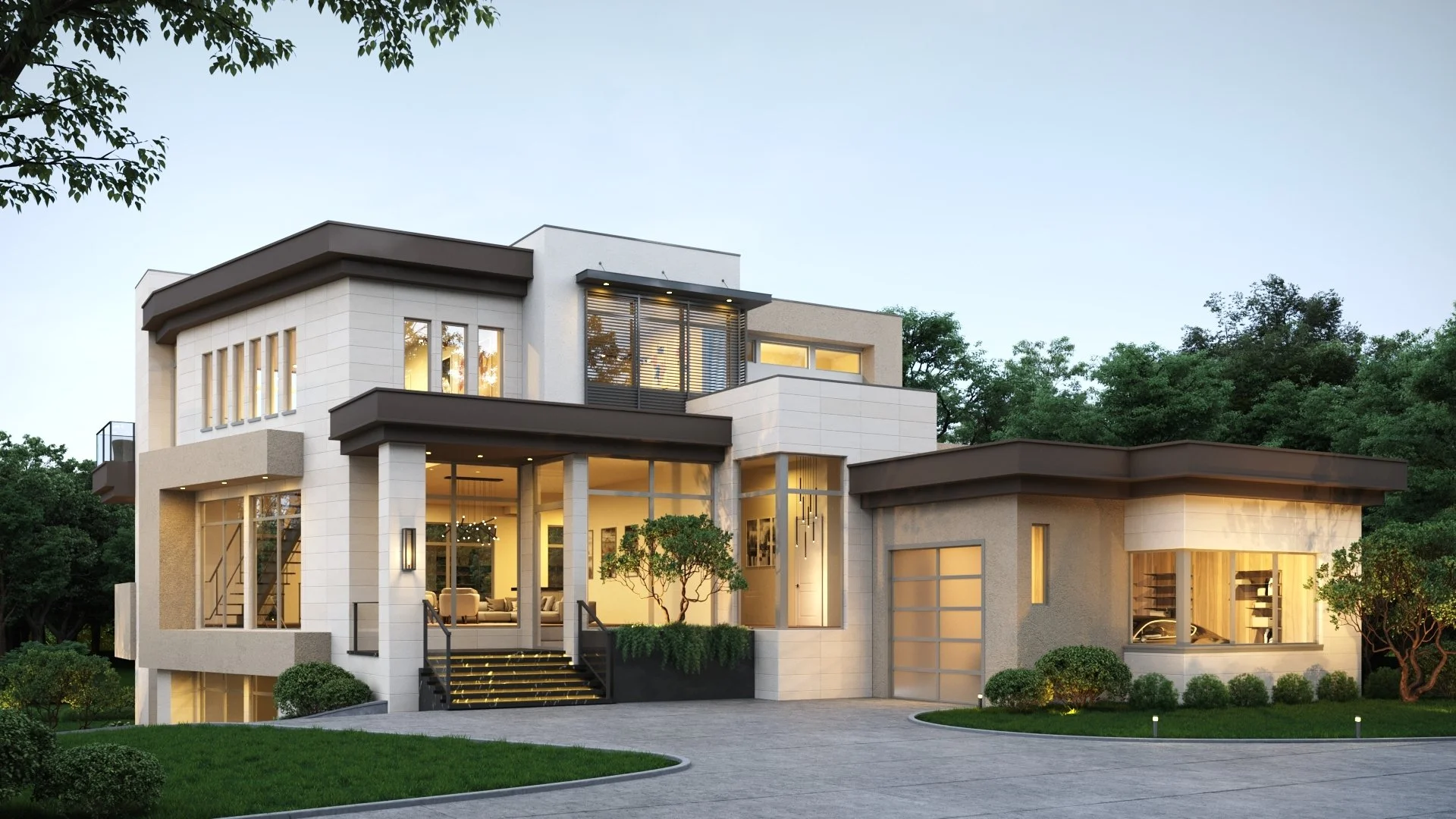 Modern Architecture Custom Home rendering in Southlake, TX to be built by WillowTree Custom Homes.