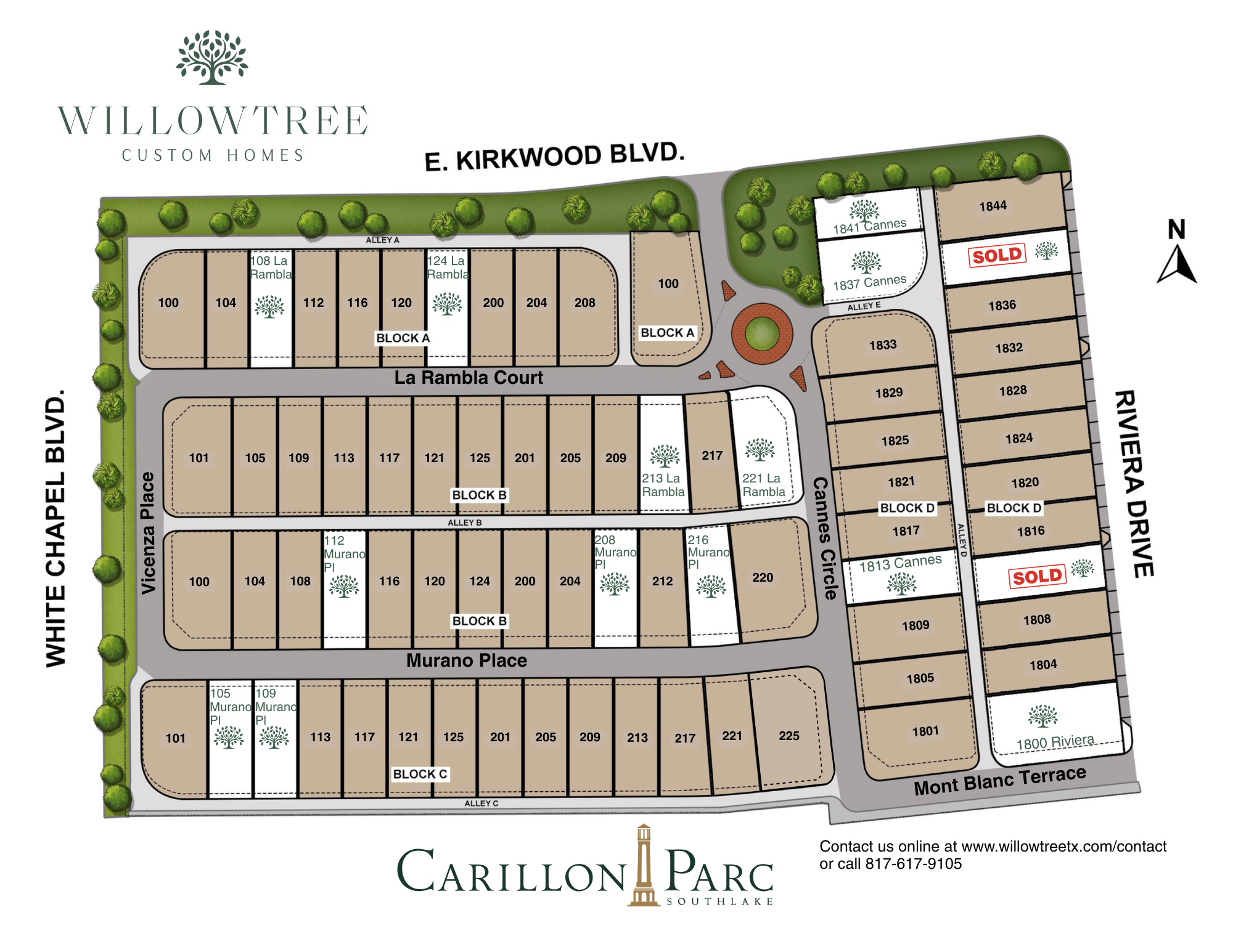 Carillon Parc lots currently available by WillowTree Custom Homes in Southlake, Texas