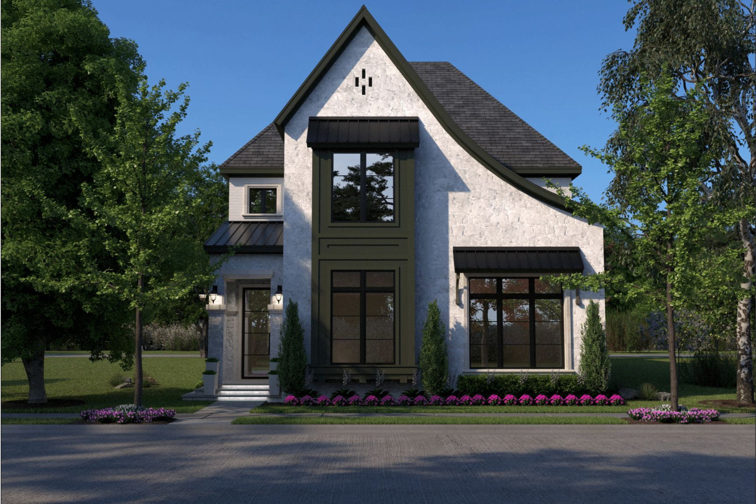 Architectural rendering of a luxury custom home in Carillon Parc, Southlake, TX, by WillowTree Custom Homes.