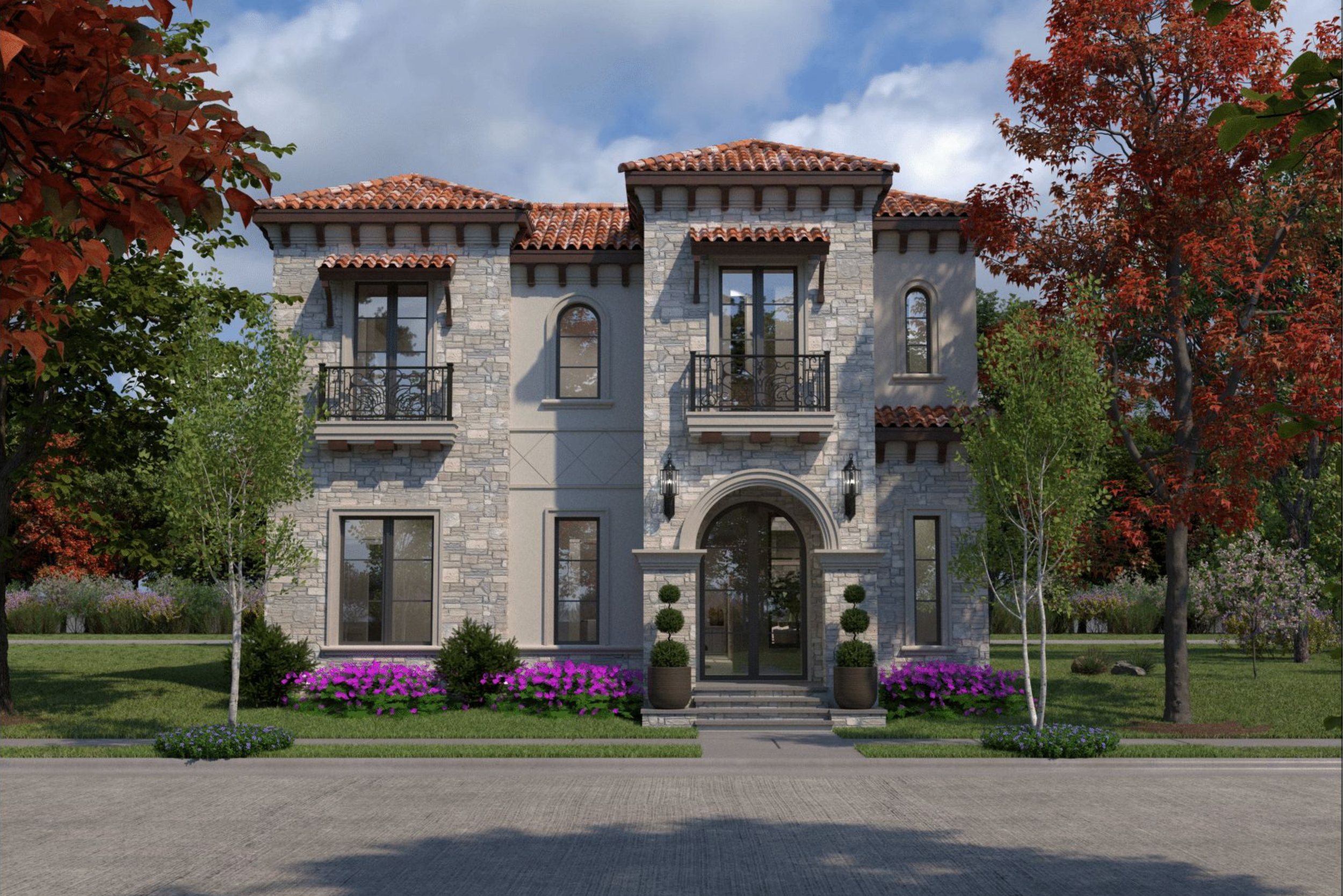 Architectural rendering of a luxury custom home in Carillon Parc, Southlake, TX, by WillowTree Custom Homes.