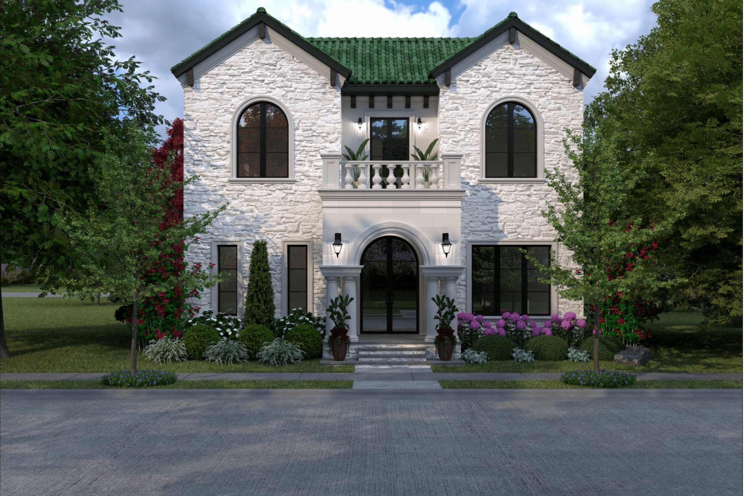 Architectural rendering of a new luxury home in Carillon Parc, Southlake, TX, by WillowTree Custom Homes.