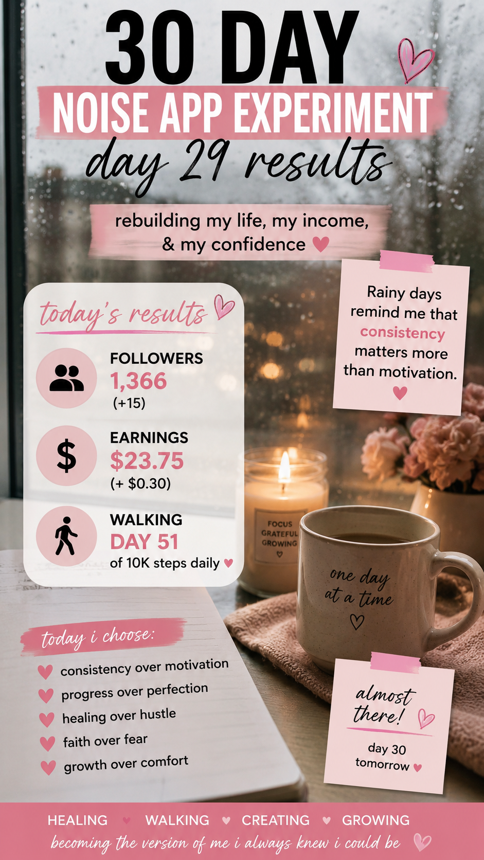 Day 29 Results: My 30-Day Noise App Experiment (Learning to Keep Going on the Rainy Days Too 💗)