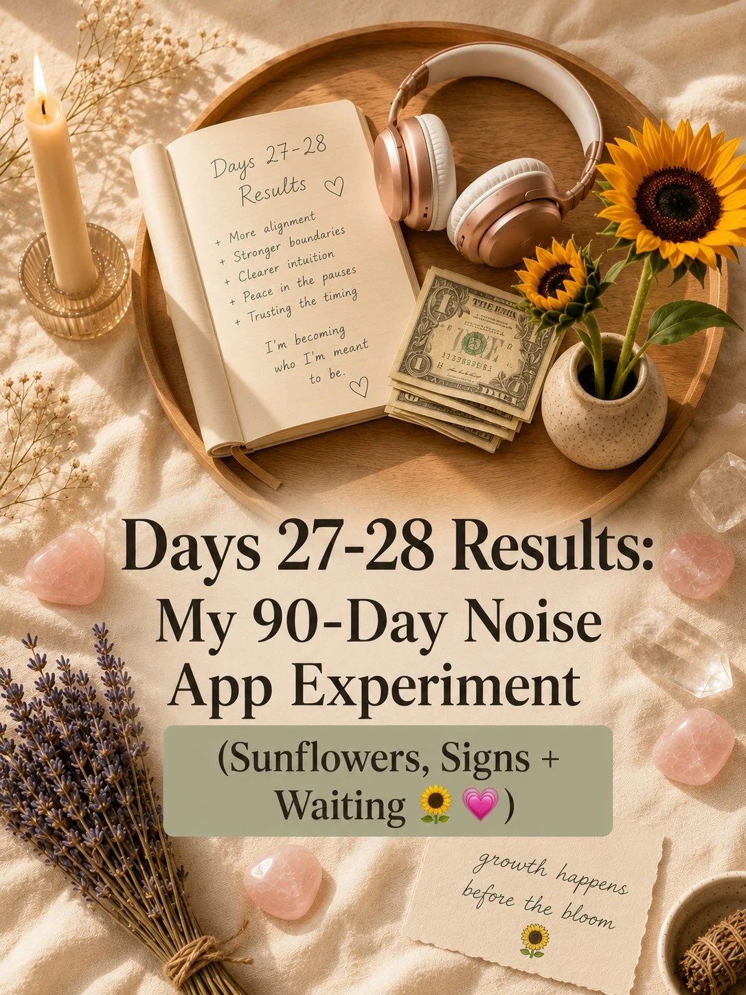 Days 27 &amp; 28 Results: My 90-Day Noise App Experiment (Sunflowers, Signs + Waiting 🌻💗)