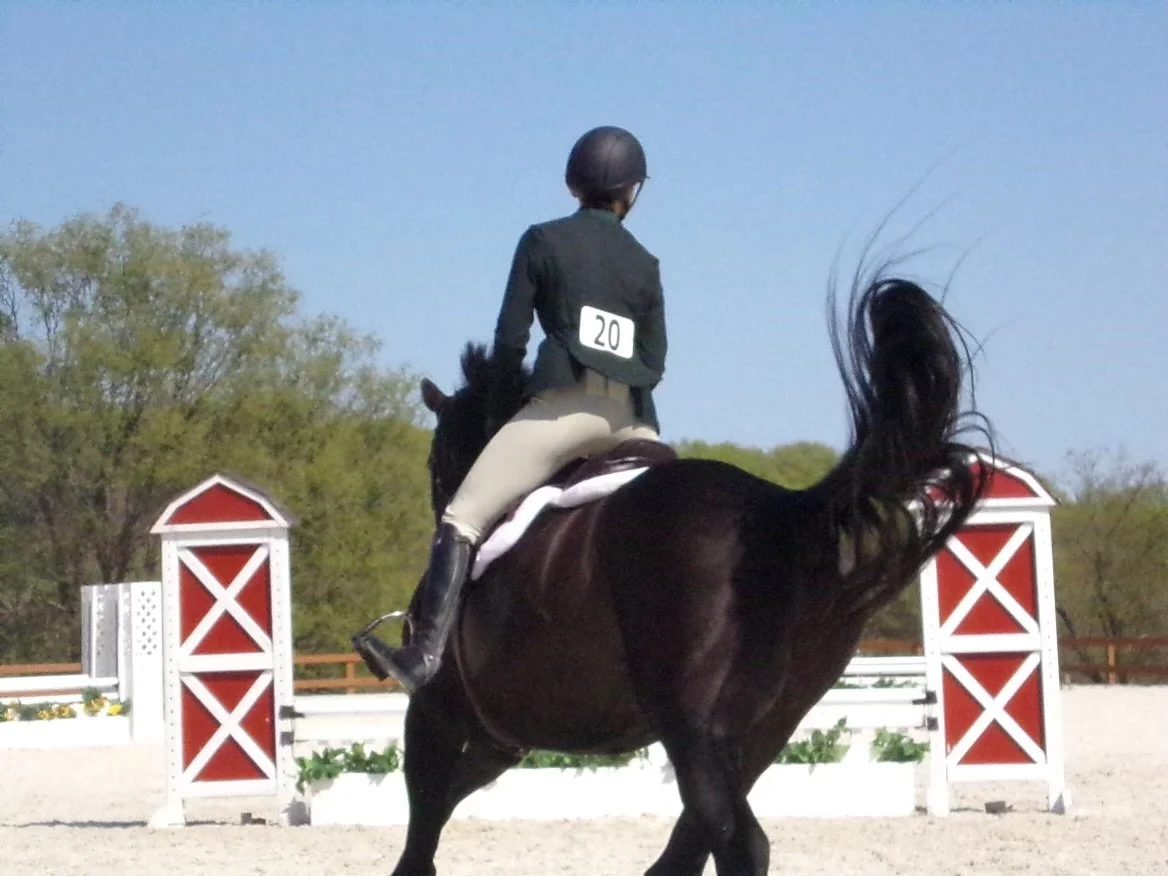 Rider competing in a hunter equitation horse show during a period later connected to eating disorder recovery and Equine EMDR therapy