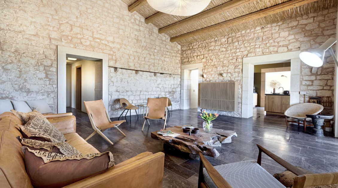 Limestone walls and natural stone floors