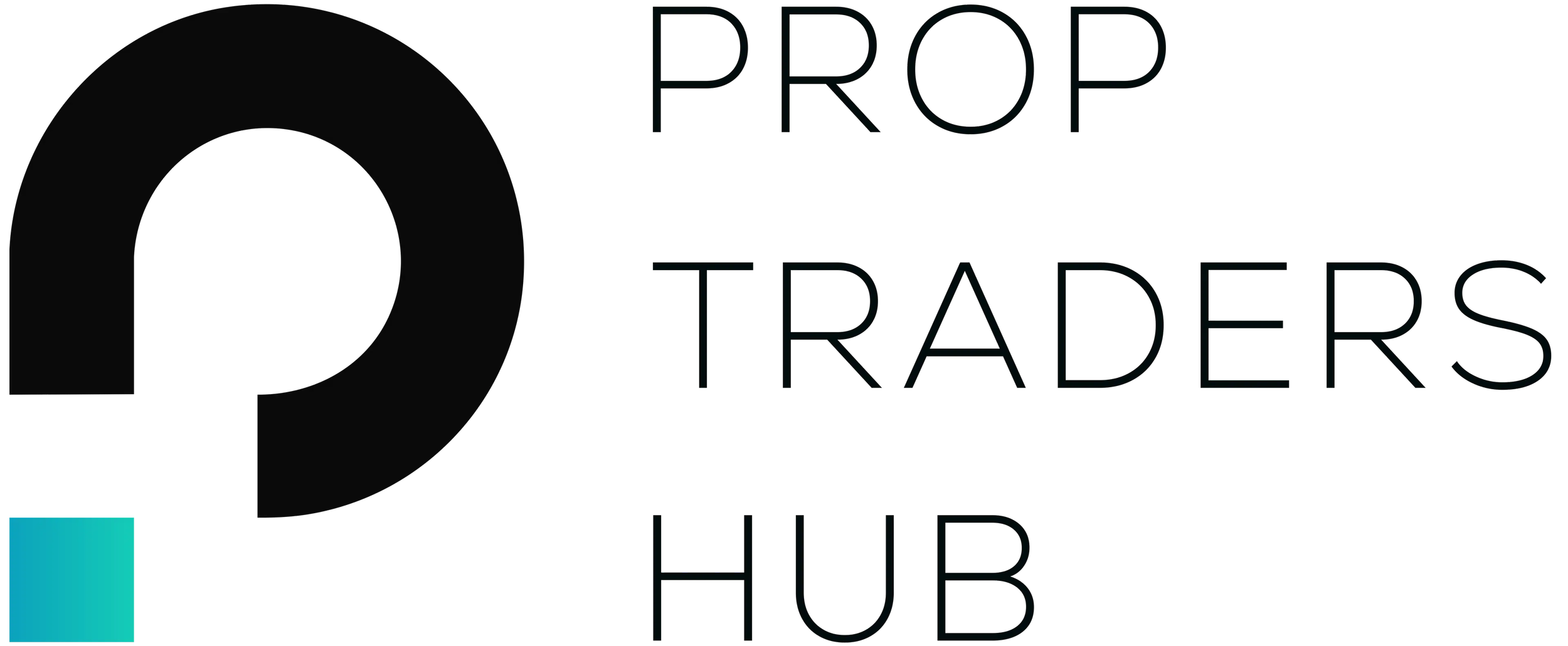 Logo with a large black circle next to the text "PROF TRADERS CLUB" in black letters, and a rectangular teal bar at the bottom.
