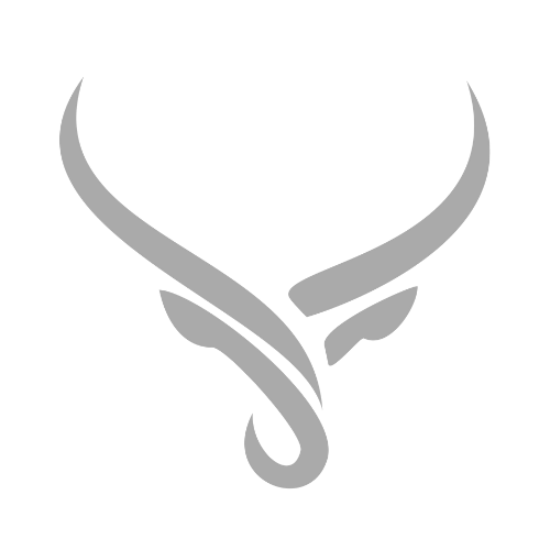 Stylized gray logo resembling a deer or antelope head with antlers and a stylized tail.