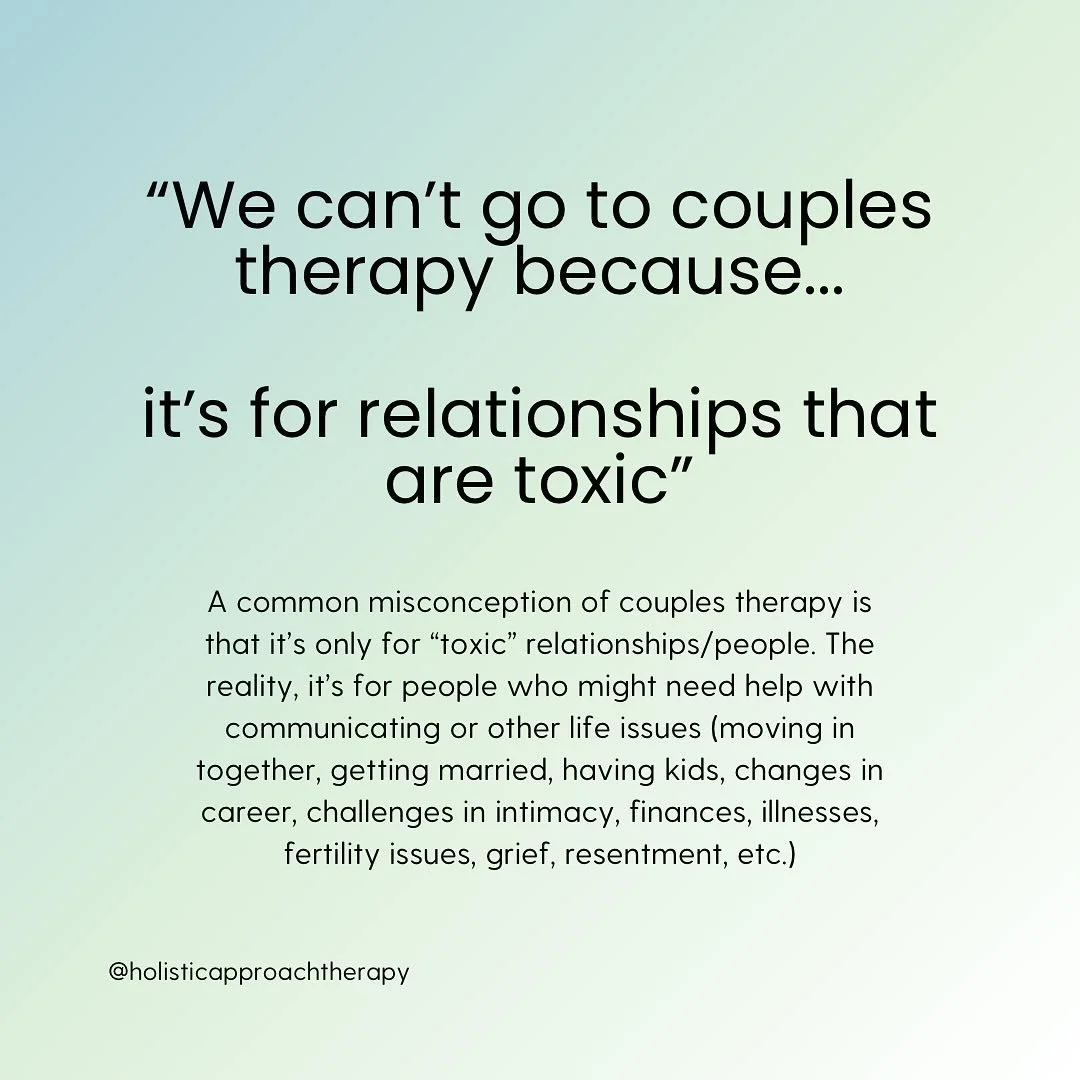 I wanted to make a post about couples therapy because it can often get a bad reputation. Here are some common reasons why couples might hesitate to engage in couples therapy👩&zwj;❤️&zwj;👩
-
It&rsquo;s important to check in with your partner about h