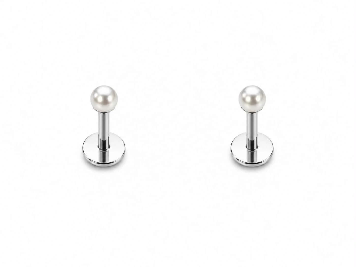 PAIRE Labret perle blanche tige 6mm