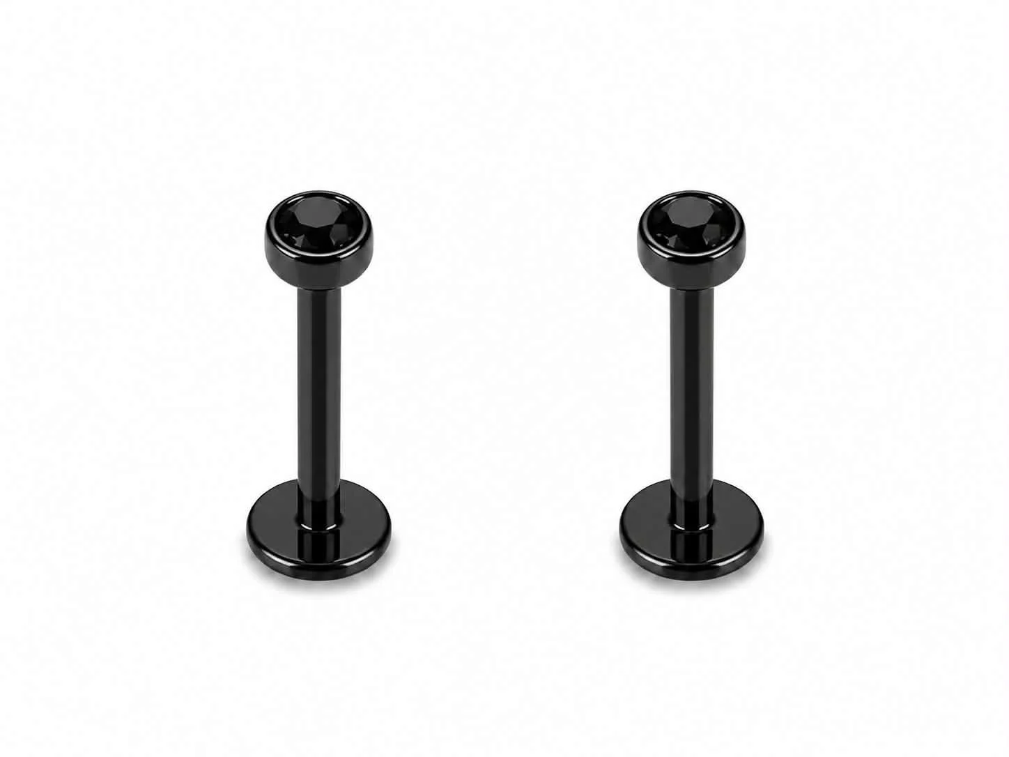 PAIRE Labret noir pierre noire tige 10mm