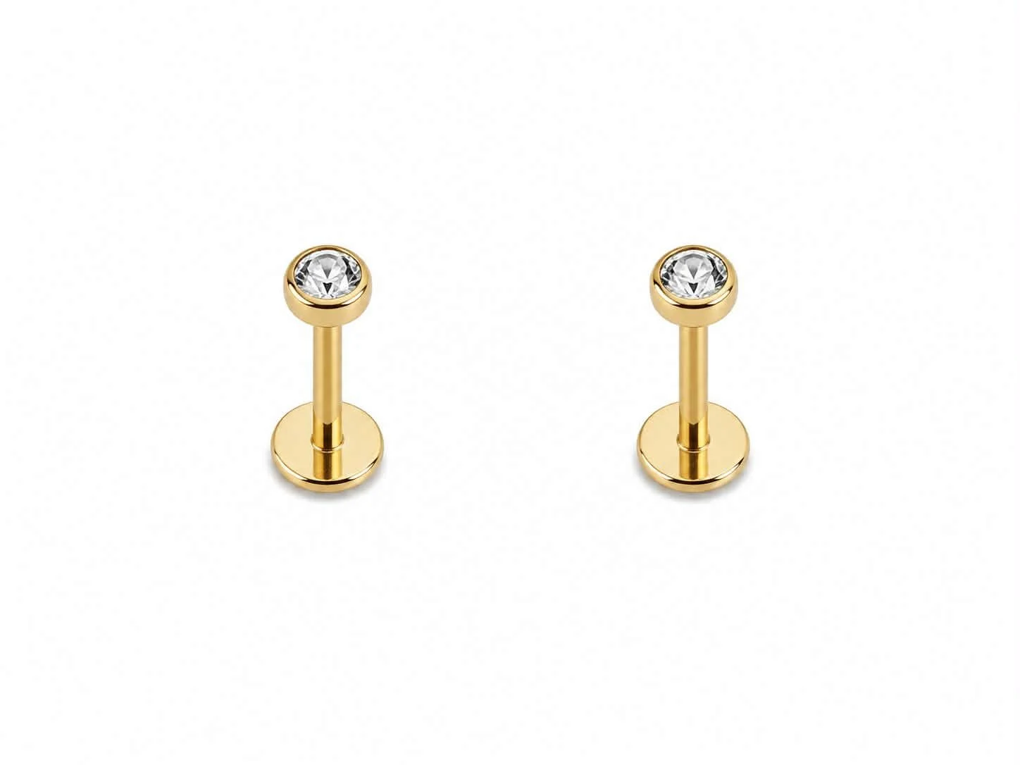 PAIRE Labret doré cup-pierre tige 6mm